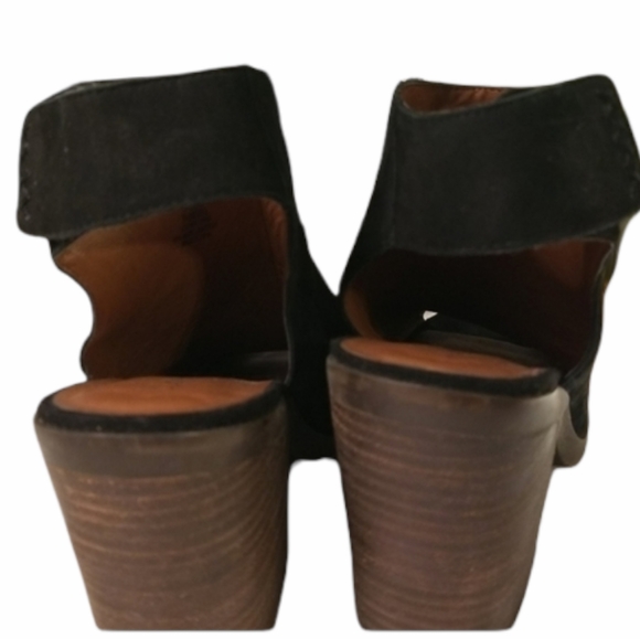 Lucky Brand Odenah Leather Suede Block Heels Booties Peep Toe Size 8.5M - Picture 6 of 10